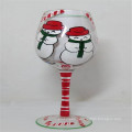 hand painted Christmas series red colored wine glasses